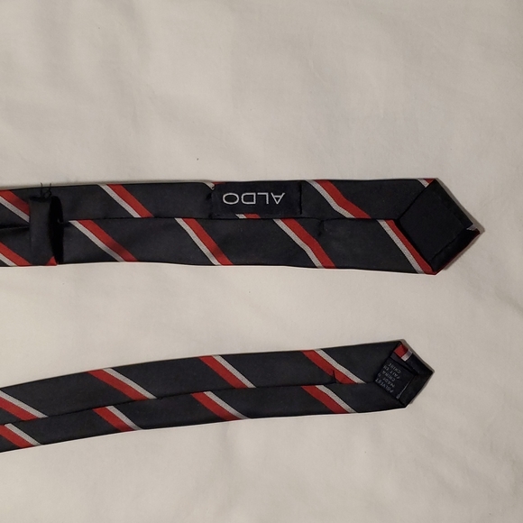 Men's black with red and silver strip Aldo Polyester Tie - Picture 3 of 7